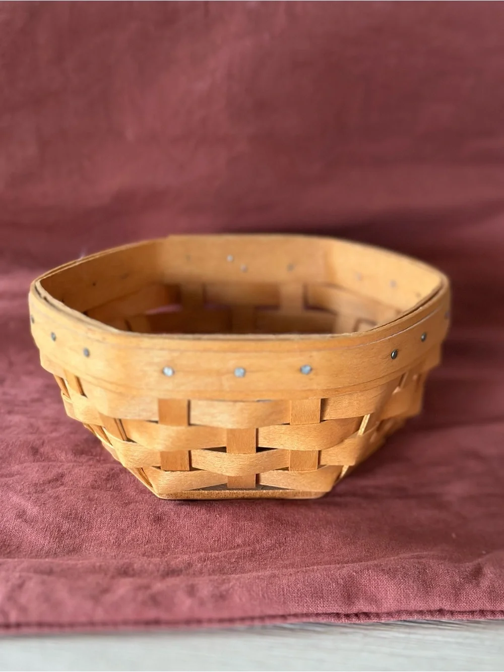 Longaberger Hexagon-Shaped Basket with Fabric Liner and Protector (2001)